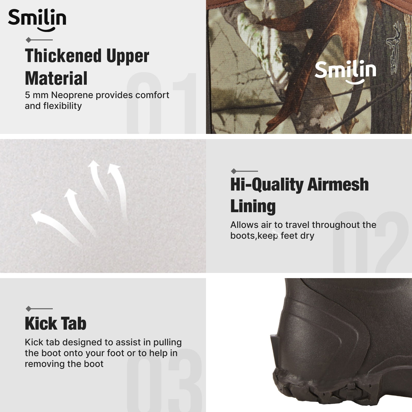 SMILIN Waterproof Rain Boots for Men, Mid Height Rubber Mud Boots for Outdoor Garden, Brown Camo, Size 9