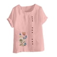 thumbnail image 4 of DDAPJ pyju Women's Linen Blouse Butterfly Floral Print Short Sleeve Casual Loose Round Neck Tshirt Trendy Summer Boxy Top Pink XL, 4 of 5