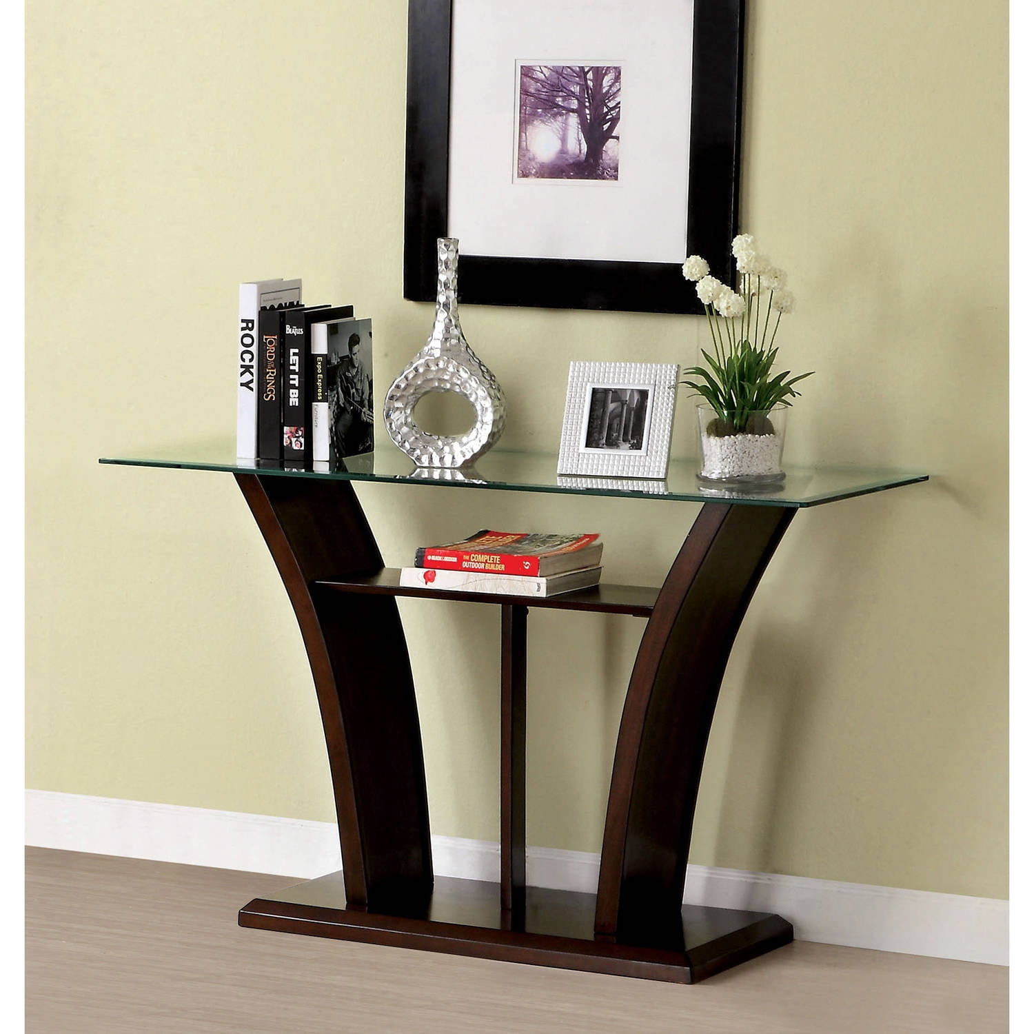 Furniture of America Panna Glass Top Sofa Table, Dark Cherry Walmart