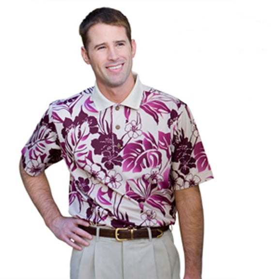 Monterey Club Men's Hawaiian Texture Print Golf Polo Shirt #1579