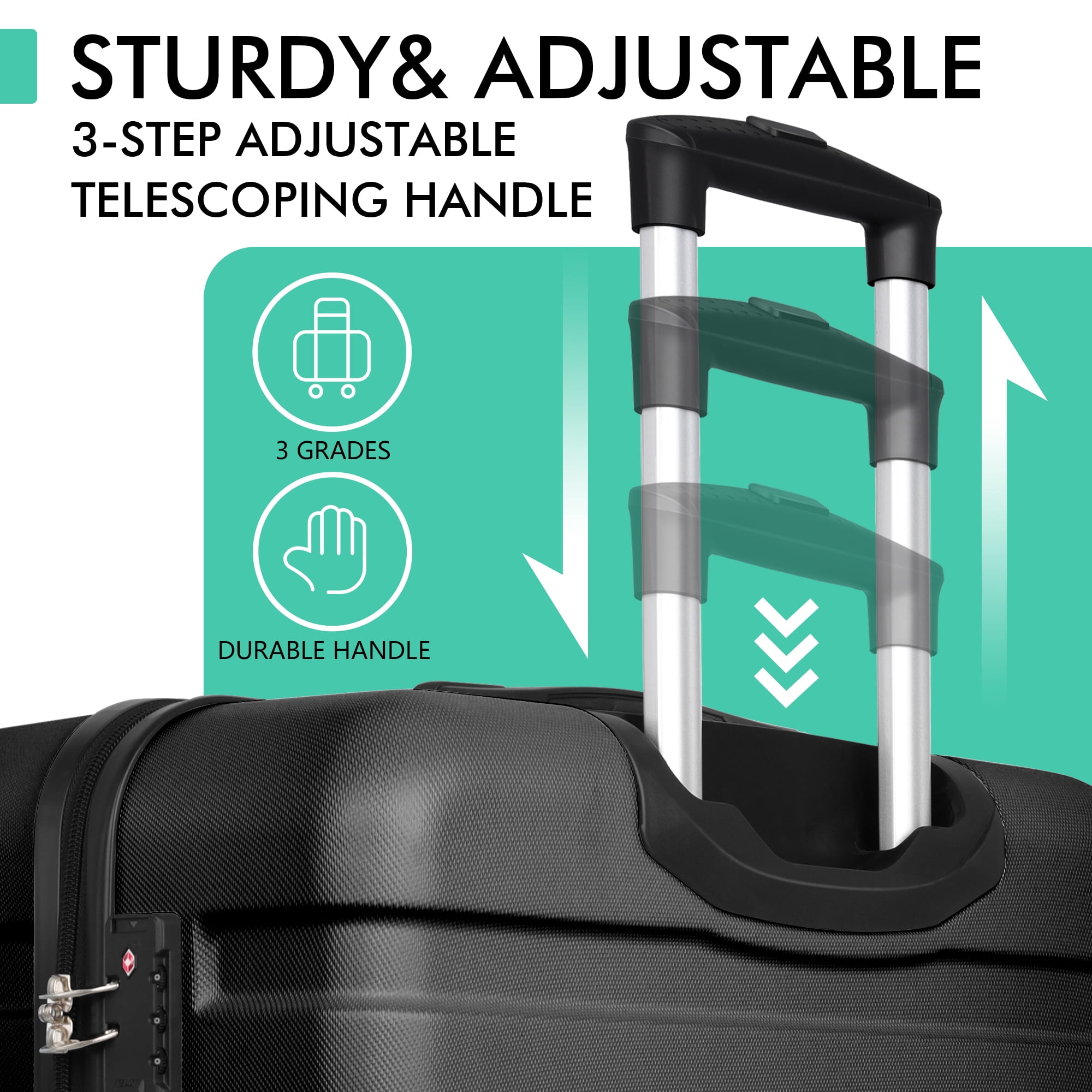 Luggage PC ABS Lightweight Suitcase with Wheels TSA Lock Hardshell Checked-Large Luggage 28 inch Black
