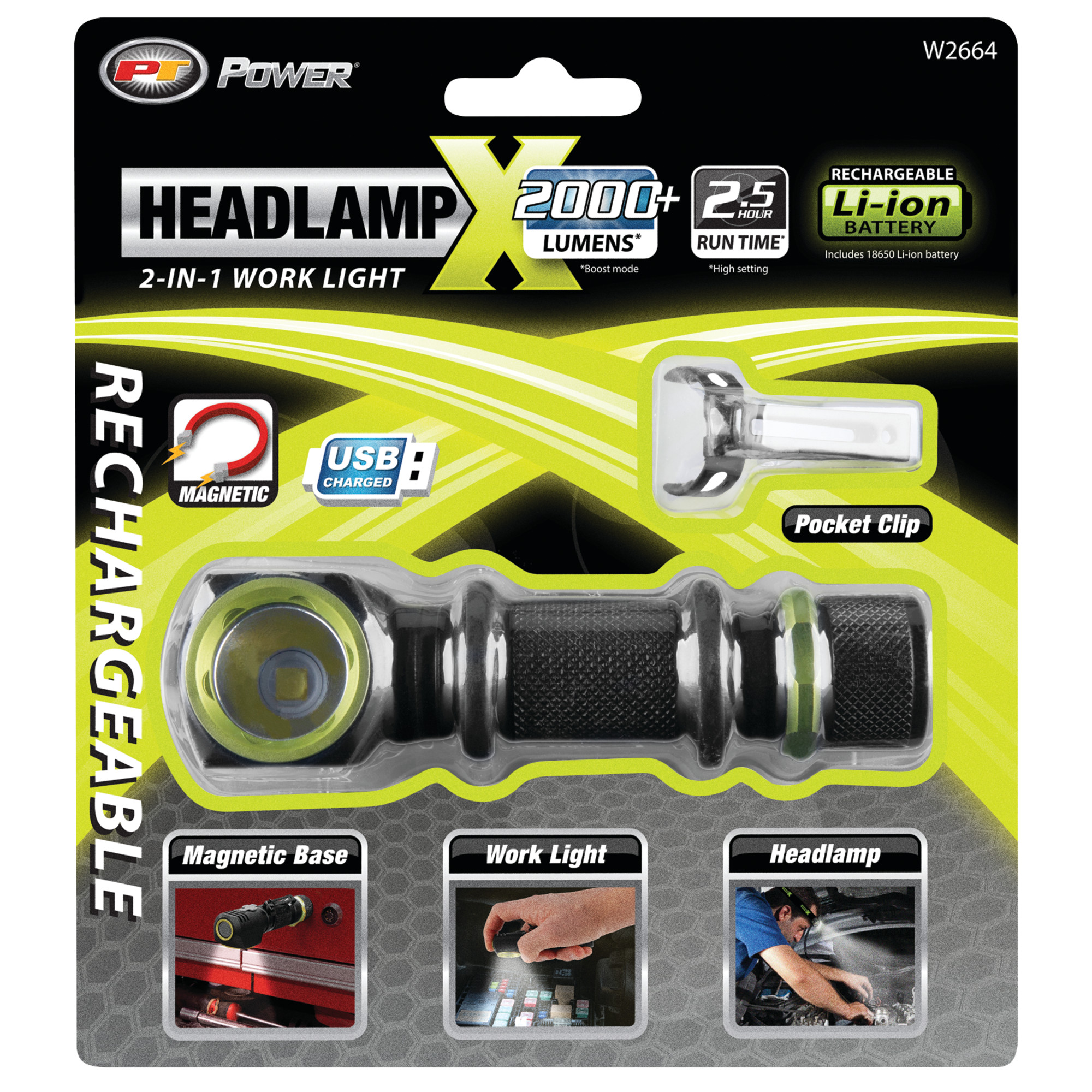 Performance Tool W2664 2,000 Lumen Headlamp - Micro-USB, Boost Mode - Black