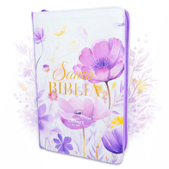 Biblia para Mujer con Cierre Letra Gigante Manual 14 puntos RV1960 imit piel lila fantasia floral con indice y canto floral