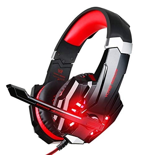 BlueFire Stereo Gaming Headset para PS4, PS5, PC, Xbox One, cancelación de ruido sobre auriculares sobre la oreja con micrófono, luz LED, sonido envolvente de graves, orejeras de memoria blanda para c