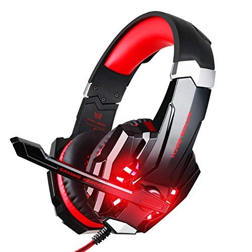 BlueFire Stereo Gaming Headset para PS4, PS5, PC, Xbox One, cancelación de ruido sobre auriculares sobre la oreja con micrófono, luz LED, sonido envolvente de graves, orejeras de memoria blanda para c