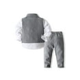 thumbnail image 2 of TSSOE Toddler Baby Boys Gentleman Outfit Suit Long Sleeve Formal Shirt + Bow Tie + Tuxedo Vest + Grey 110, 2 of 7