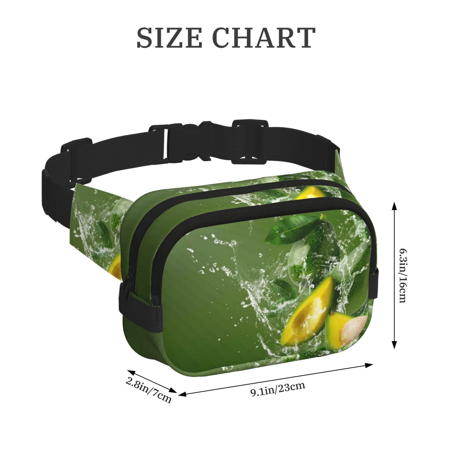 Picia Friut Avocado Print Square Double-Layer Waist Bag Mini Adjustable Waist Belt Bag Exercise Running Travel Hiking