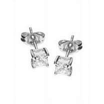 3MM Clear Square Princess Cut CZ 925 Sterling Silver 0.2 tcw Basket Setting Cubic Zirconia Nickel Free Stud Earrings