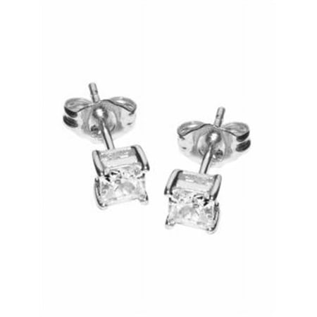 3MM Clear Square Princess Cut CZ 925 Sterling Silver 0.2 tcw Basket Setting Cubic Zirconia Nickel Free Stud Earrings