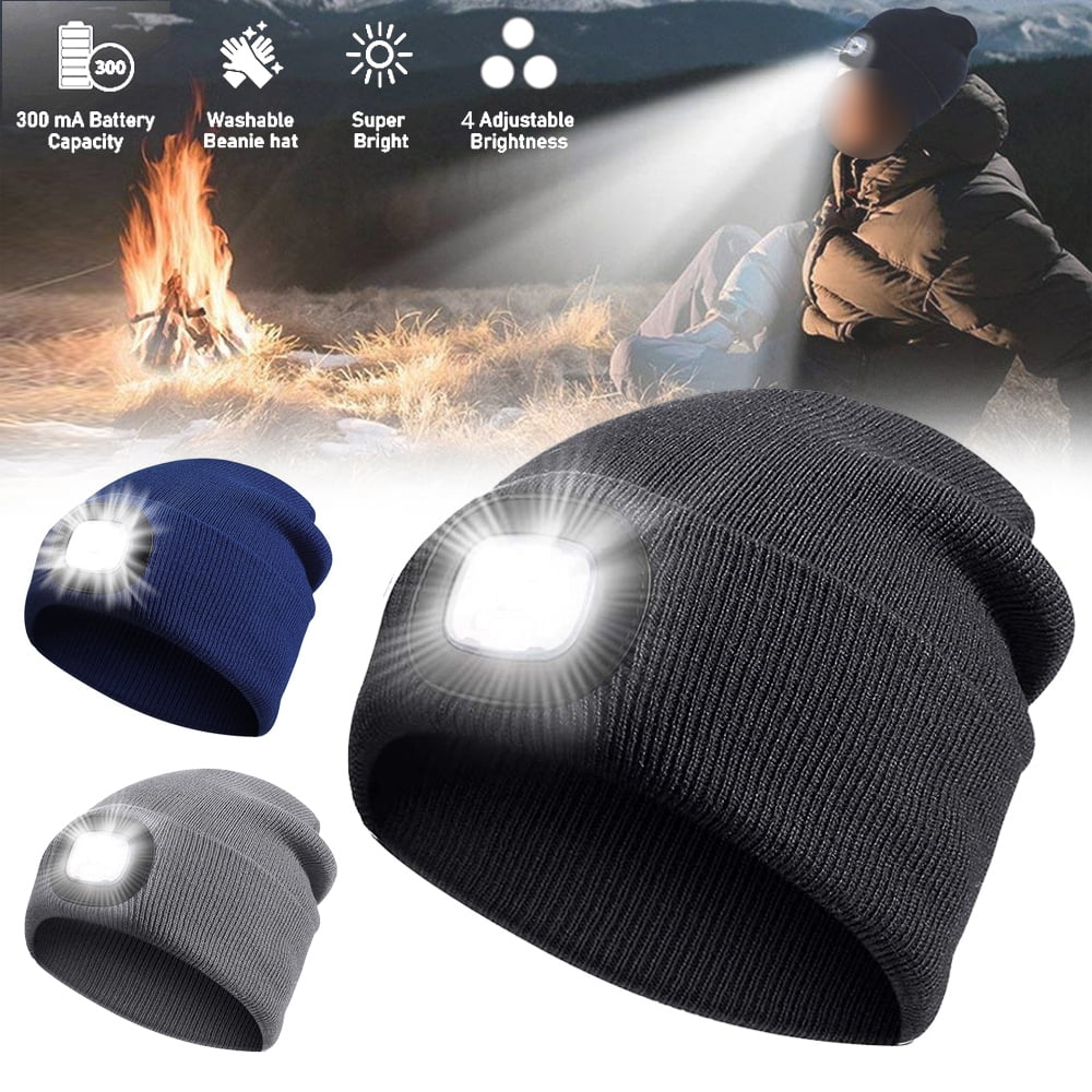 iClover LED Beanie Hat with Light, Rechargeable Headlamp Cap, Winter Warm  Knit Hats for Safety, Outdoor Dog Walking, Hiking, Skiing, Flashlight Gift  for Men Women Dad Teens Gray