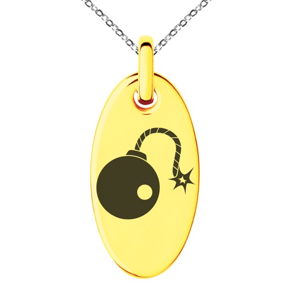 Stainless Steel Pirate Bombardier Icon Engraved Small Oval Charm Pendant Necklace