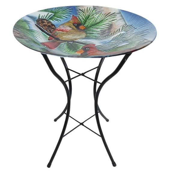 Briarwood Lane Snowy Cardinals Winter Glass Birdbath