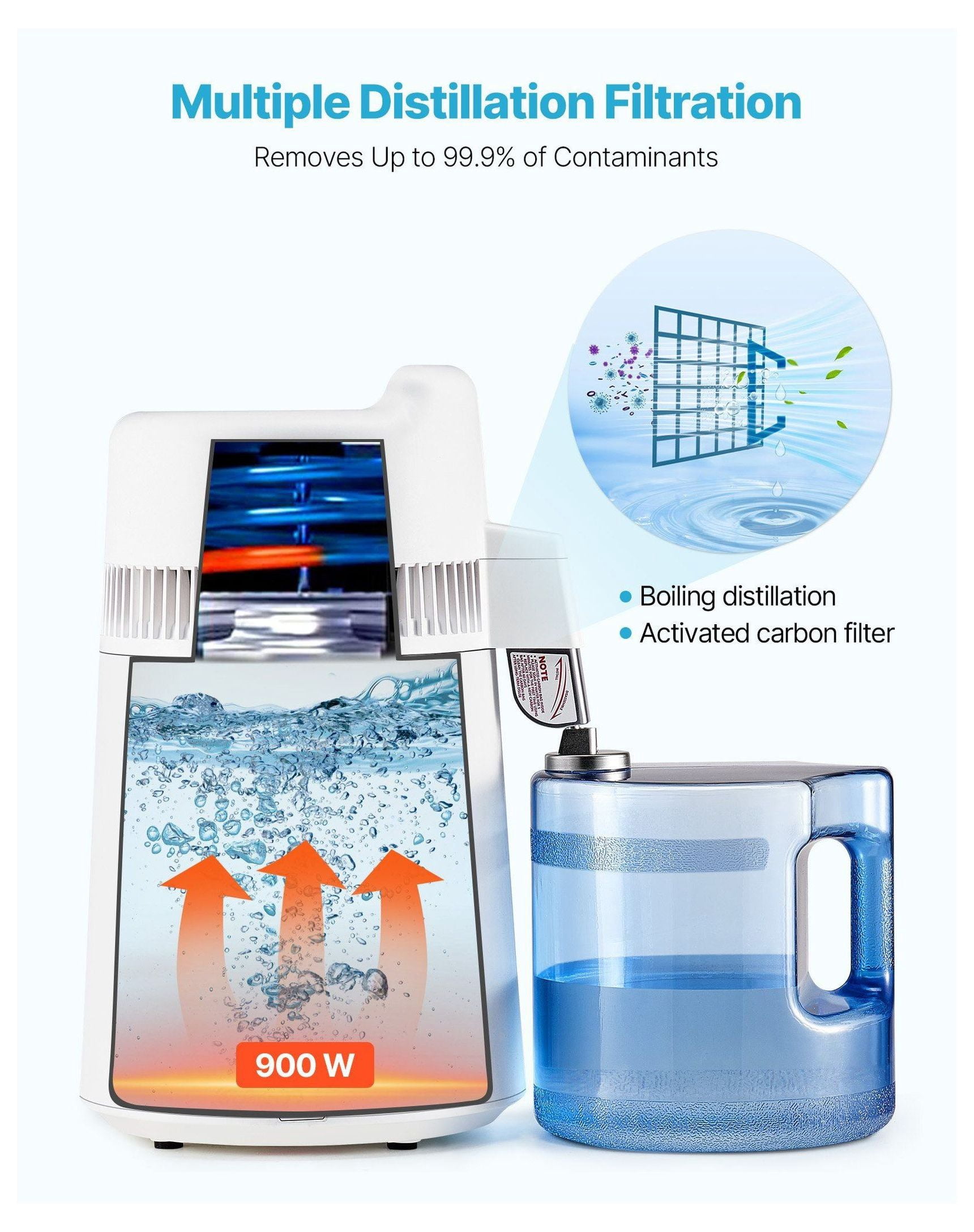 6L Water Distiller Home Countertop Purifier Machine 900W Plastic Stainless Steel