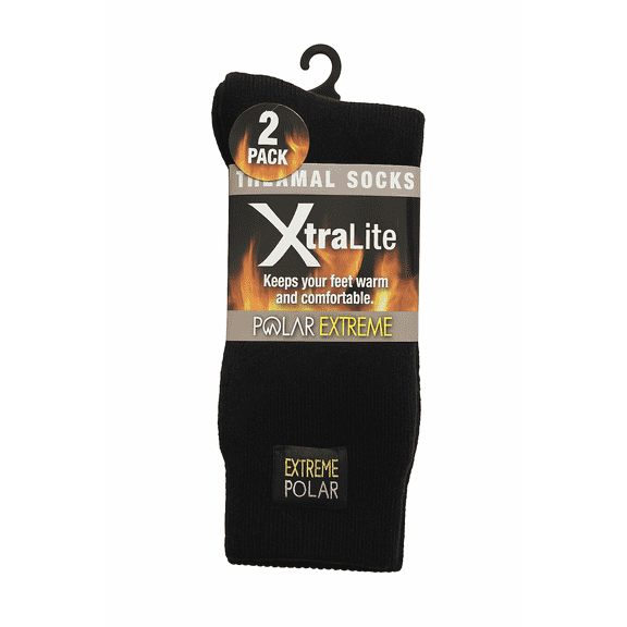Mens Thermal Xtra Lite socks- 10-13 (Black, 2 Pack)