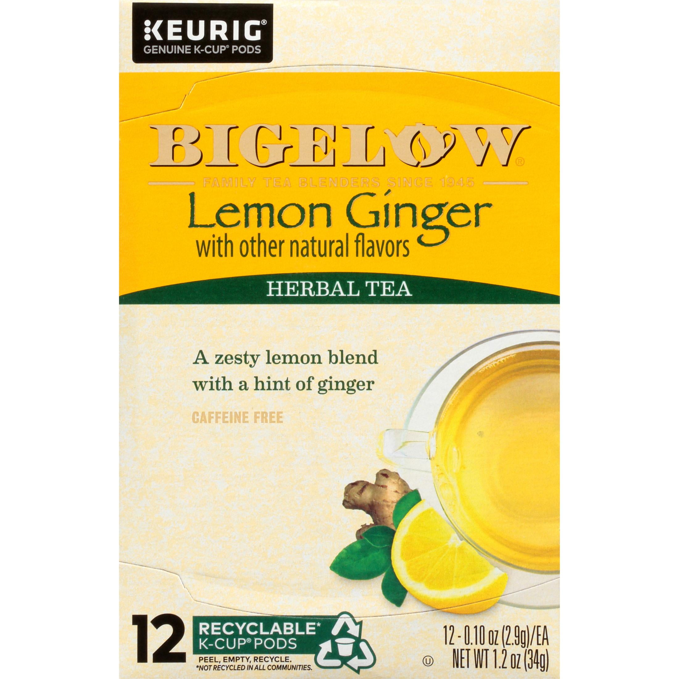 Bigelow Lemon Ginger, Caffeine-Free Herbal Tea, Keurig K-Cup Tea Pods, 12 Count