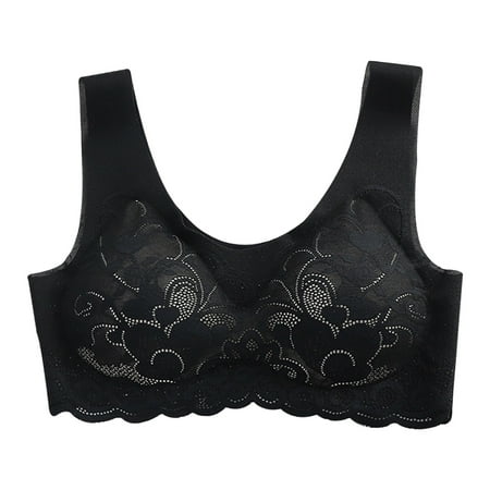 HCNTES Floral Lace bralette for women  Zipper Wireless Bra Lingerie with Removable Padded Halter Crop TopBlack M)