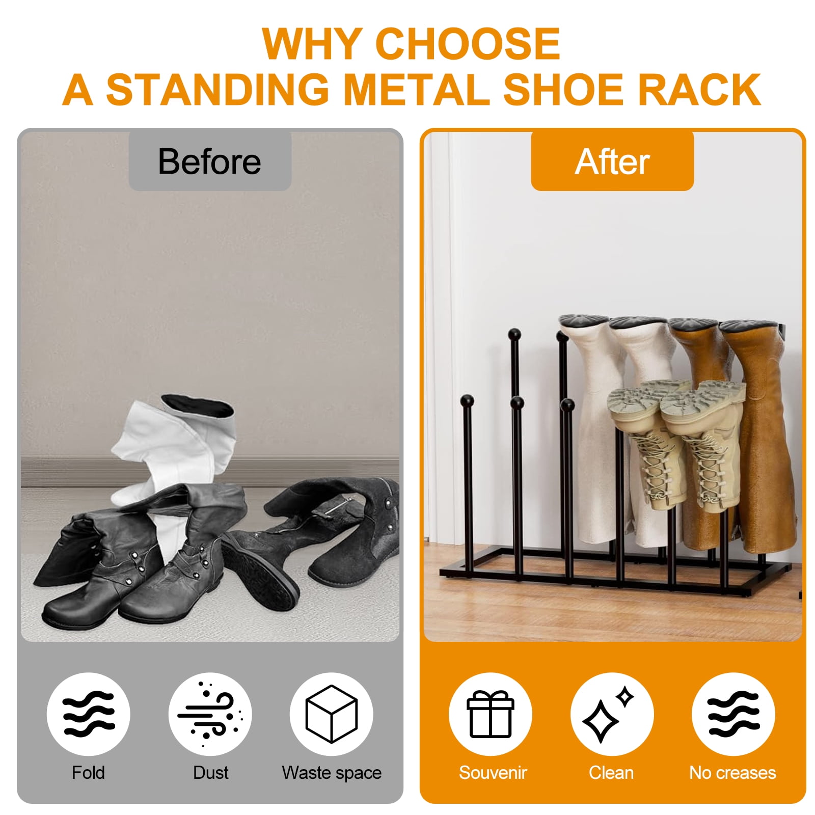 Boot Rack Free Standing Boot Rack Organizer Metal Boot Storage Rack Removable Tall Boot Storage Rack Multifunctional Boot Holder Organizer Practical Boot Shoe Rack for 6 Pairs Shoes