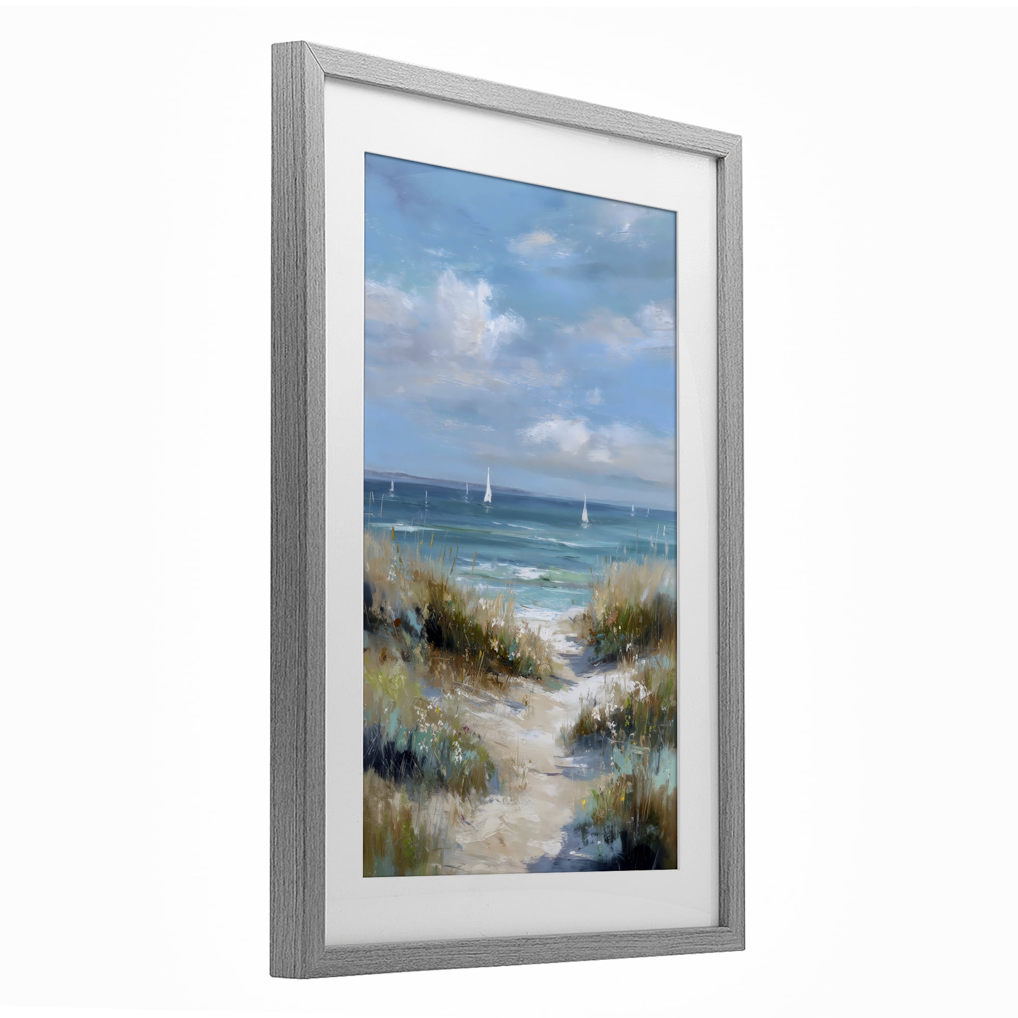 Stupell Industries Sailboat Path Impression Gray Framed Print Under Glass, design by Petal Prints Design