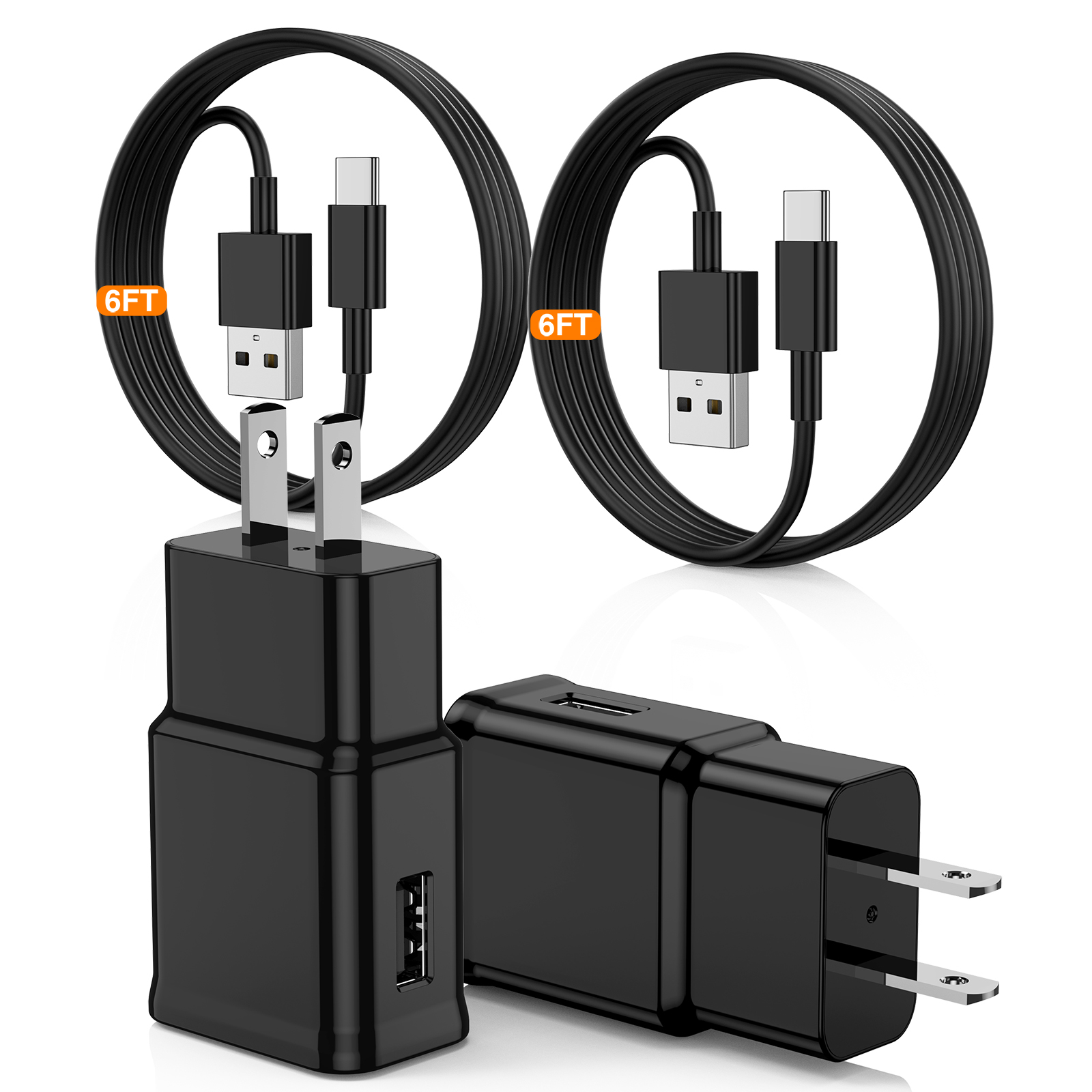 Type C Charger,2 Pack USB C Android Phone Wall Charger Block & 6ft Charging Cable Cord,Compatible with Samsung Galaxy S8/S9/S10 Plus Active S10e,S20/S21 Ultra Plus,Note 8 9 10,Pixel 3
