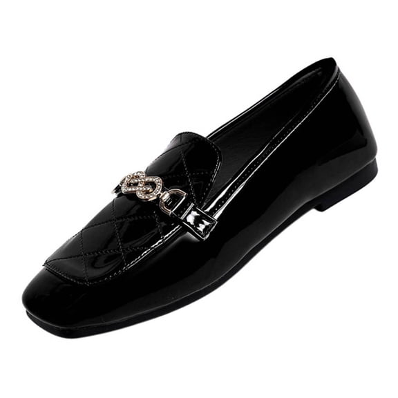Wensltd Women Loafer Flat Shoes Wide Width Square Toe Solid Color Daily Office Casual Dress Shoes