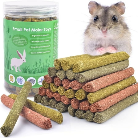 36 Pcs Rabbit Chew Sticks, Mixed Natural Timothy Hay Oat Carrot Bunny Chew Toys for Guinea Pigs Hamsters