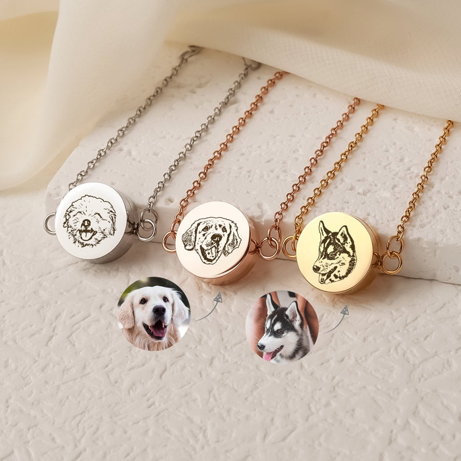 Anavia Personalized Pet Memorial Jewelry, Pet Portrait Pet Fur Memorial Bracelet, Engraved Dog Photo Bracelet Cat Bracelet for Loss of Pet