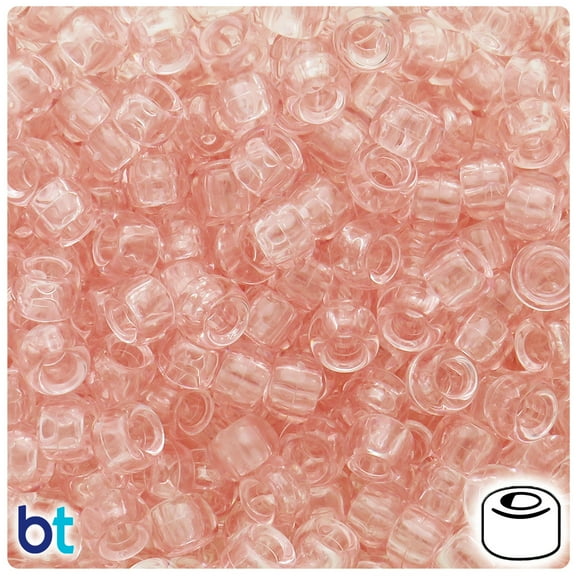 BeadTin Light Coral Transparent 9mm Barrel Pony Beads (500pcs)