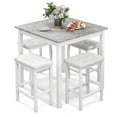 thumbnail image 2 of Costway 5 PCS Bar Table Set Square Dining Table & 4 PVC Leather Upholstered Bar Stools White, 2 of 10