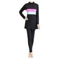 thumbnail image 1 of EeaseMX Traje de baño deportivo de dos piezas de manga larga para mujer, ideal para playa, surf y natación (negro, rosa y verde, talla XL)., 1 of 8
