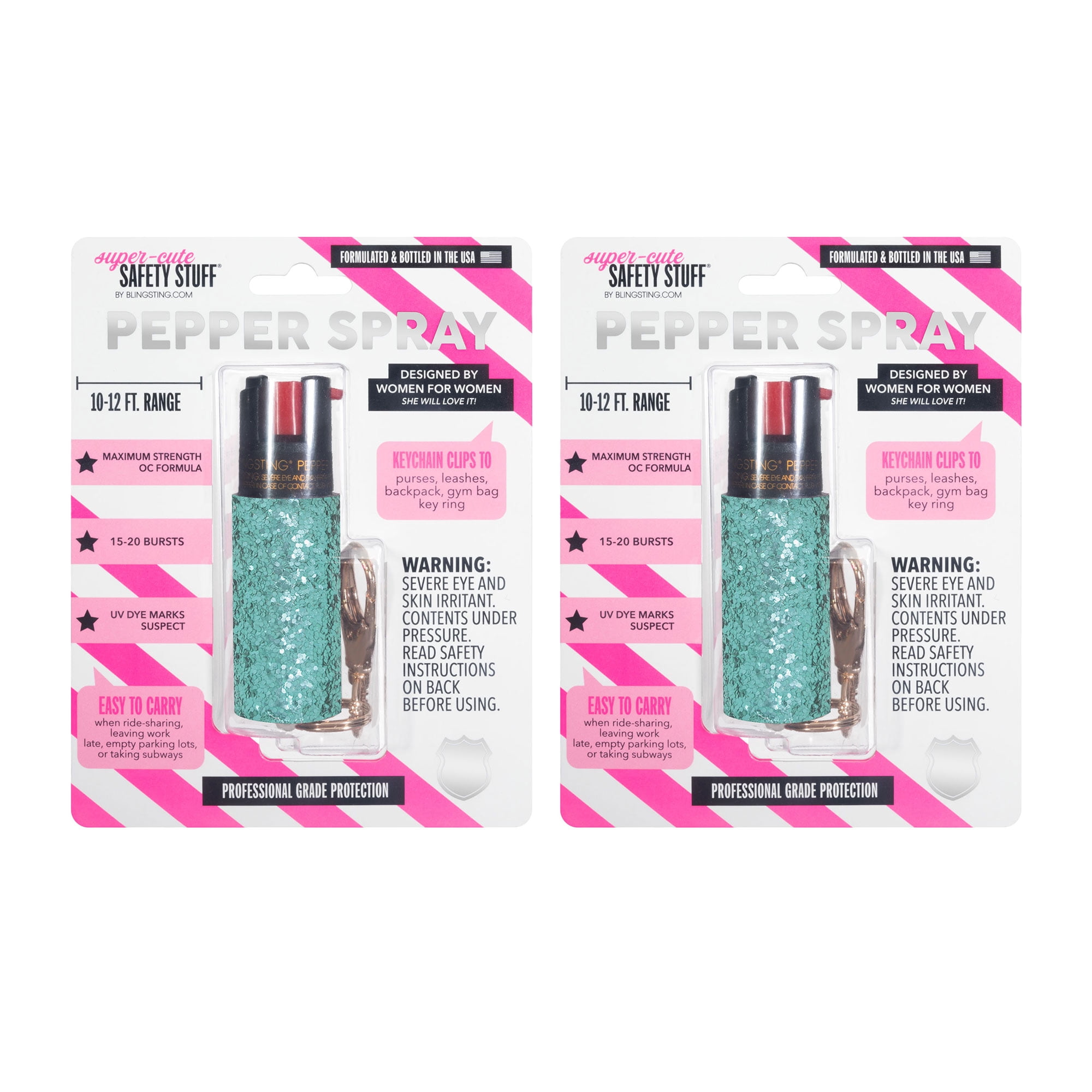 BLINGSTING Essentials Pepper Spray for Self Defense, Mint, 2 Pack, 1 in x 1 in x 3 in