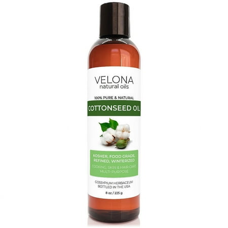 Cottonseed Oil by Velona - 8 oz | 100% Pure and Natural Carrier Oil | Refined, Cold pressed | Cooking, Skin, Face, Body, Hair Care | Use Today - Enjoy Results