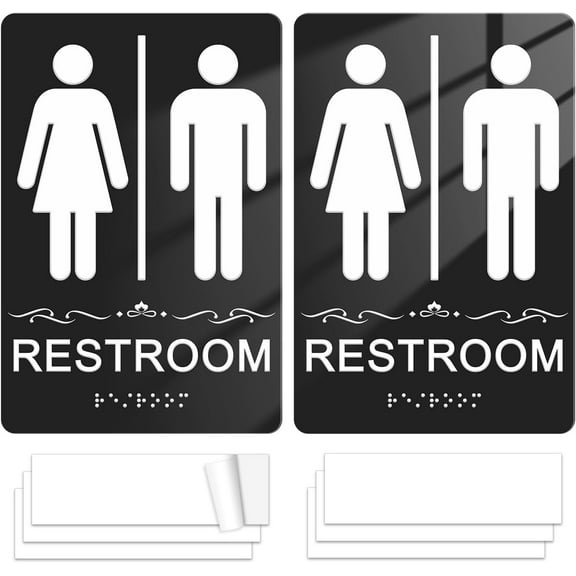 Faittoo Restroom Sign, Bathroom Signs, (2 Pack) 8.8 x 6 Inches ADA Braille Unisex Acrylic Sign
