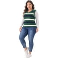 thumbnail image 3 of DARING DIVA Women's Plus Size V Neck Striped Knit Sweater Vests 1X Green, 3 of 6