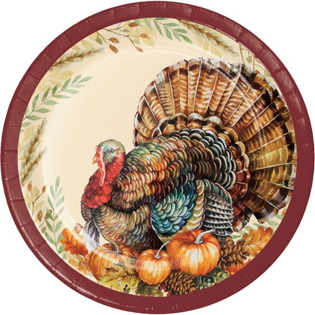 Creative Converting Traditional Thanksgiving Turkey 7" Paper Dessert Plates 24 Count
