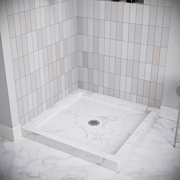 Streamline NTM-904-36MB-CR 36 in. x 36 in. Corner Acrylic Shower Base in Matte Marble with Center Drain, Drain Included
