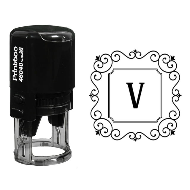 Printtoo V Alphabet Monogram Initial Square Swirl Border R-40 Office Stationary Self Inking Rubber Stamp