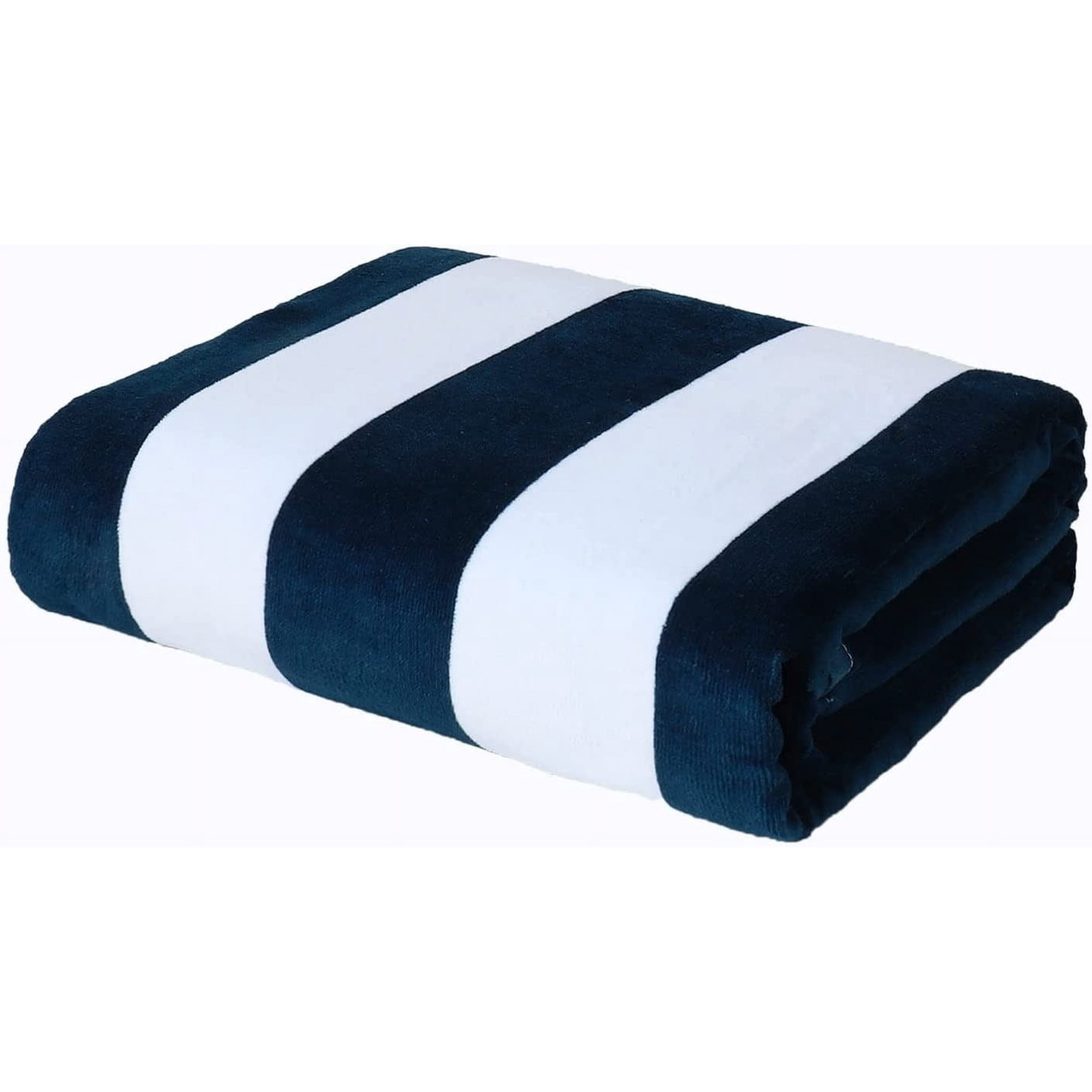 Exclusivo Mezcla Cotton Oversized 35"x70" Cabana Stripe Beach Towel, Super Absorbent Soft Plush Pool Towel, Bath Towel (Dark Navy)