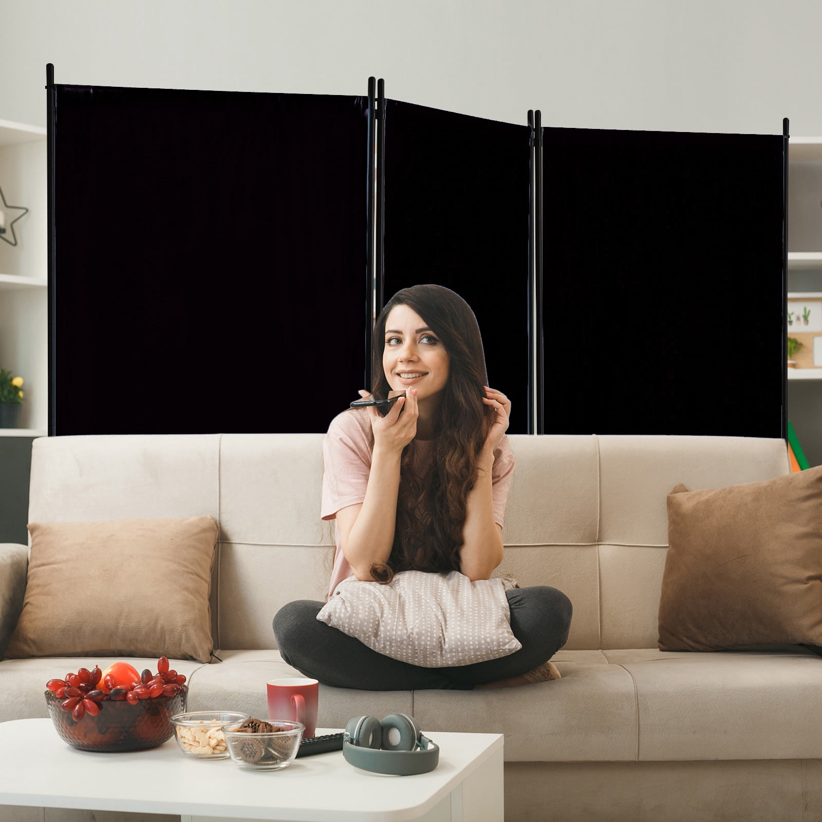 Gaildon 71’’L*99’’W 3-Pane Portable Folding Privacy Room divider,Black