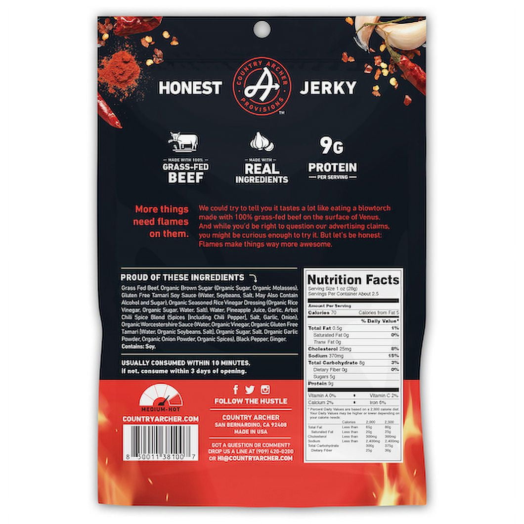 (Price/Case)Country Archer Jerky 004203 Crushed Red Peppers Beef Jerky Fuegfueg, 2.5 Ounces