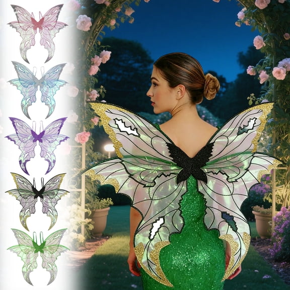 Sparkly Fairy for Cosplay & Party - Shiny Decor with Elastic Shoulder Straps for Easter Decor, Lightweight Masquerade & Holiday Dress up Prop, Durable Fairy Costume Accessory, 35*32in, Gold