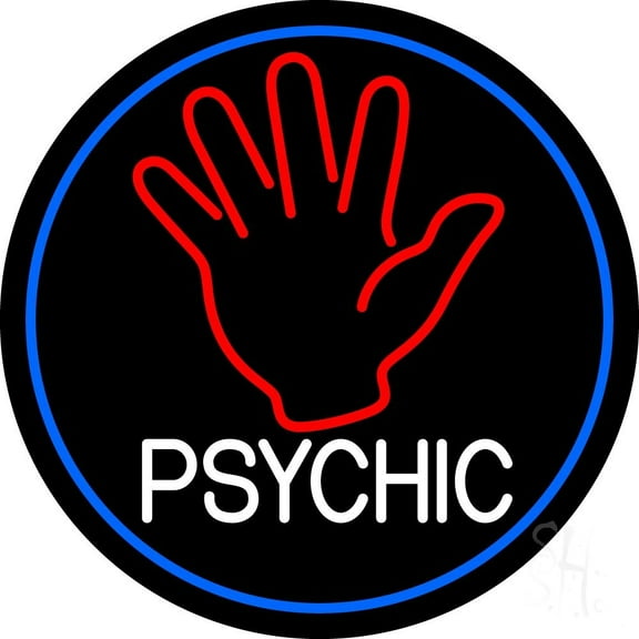 White Psychic With Blue Border LED Neon Sign 18 X 18 - inches Black Square Cut Acrylic Backing, with Dimmer - Bright and Premium built indoor LED Neon Sign for Storefront.