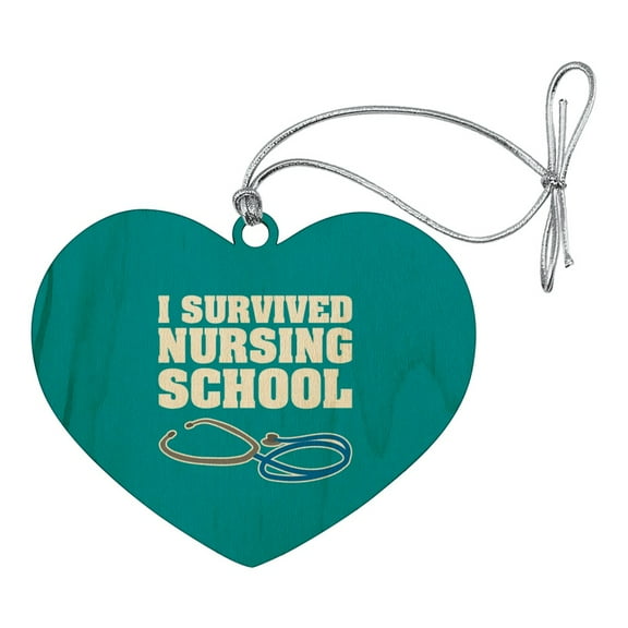I Survived Nursing School Stethoscope RN Heart Love Wood Christmas Tree Holiday Ornament