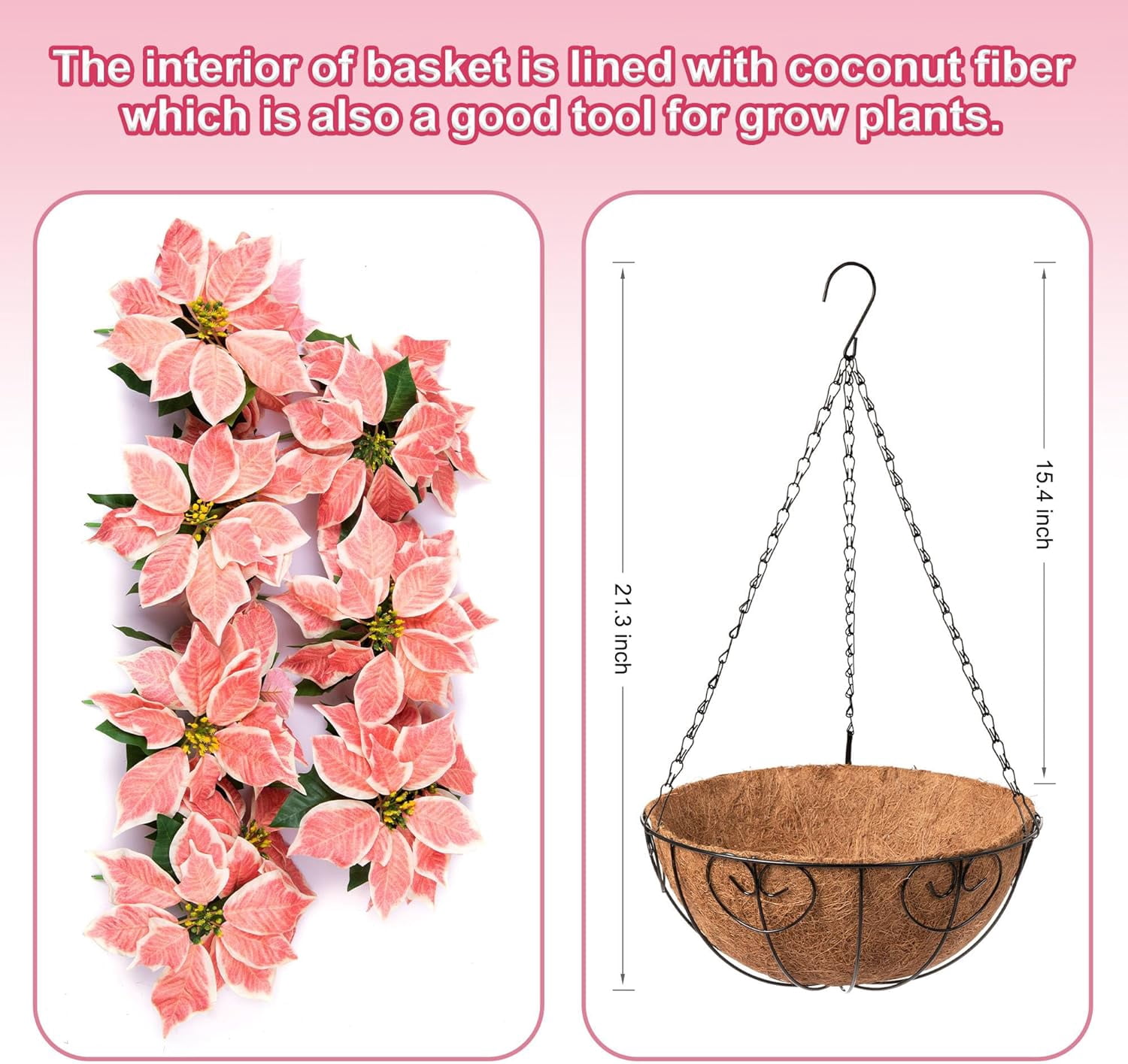 Artificial Christmas Flowers Hanging Basket for Outdoors Indoors Courtyard Decor,Silk Poinsettia Flower with 12 inch Flowerpot,Fake Floral Arrangement Ornaments Xmas Holiday Favor(Salmon)