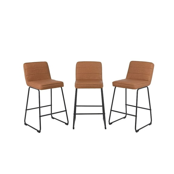 Home 2 Office Lakeview 26" Modern Faux Leather Counter Stool in Camel (Set of 3)