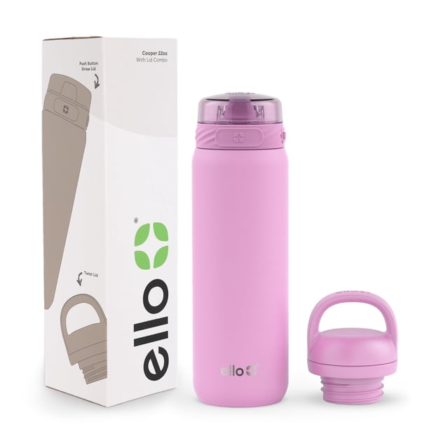 Botella de agua Ello Cooper de acero inoxidable de 650 ml, color rosa chicle