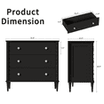 thumbnail image 3 of ZOSQUARE Dresser for Bedroom, 3 Drawer Dresser, Black 32 inch Wide Nightstand Modern Chest of Drawers with Turned Legs, dresser for Kids Adults, 3 of 6