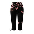 thumbnail image 4 of Mrat Printed Cropped Pants Female Long Pants Drawstring Printed Cropped Pants Cargo Sweatpants for Female High Waisted Straight Capris with Pockets Black_AA S, 4 of 5