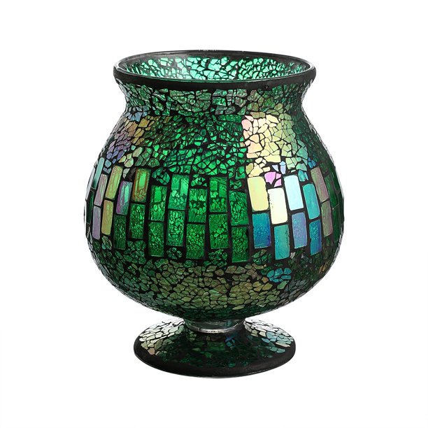 6.5 X 7 Inches Mosaic Glass Hurricane, Mosaic Glass Vase for Gifts