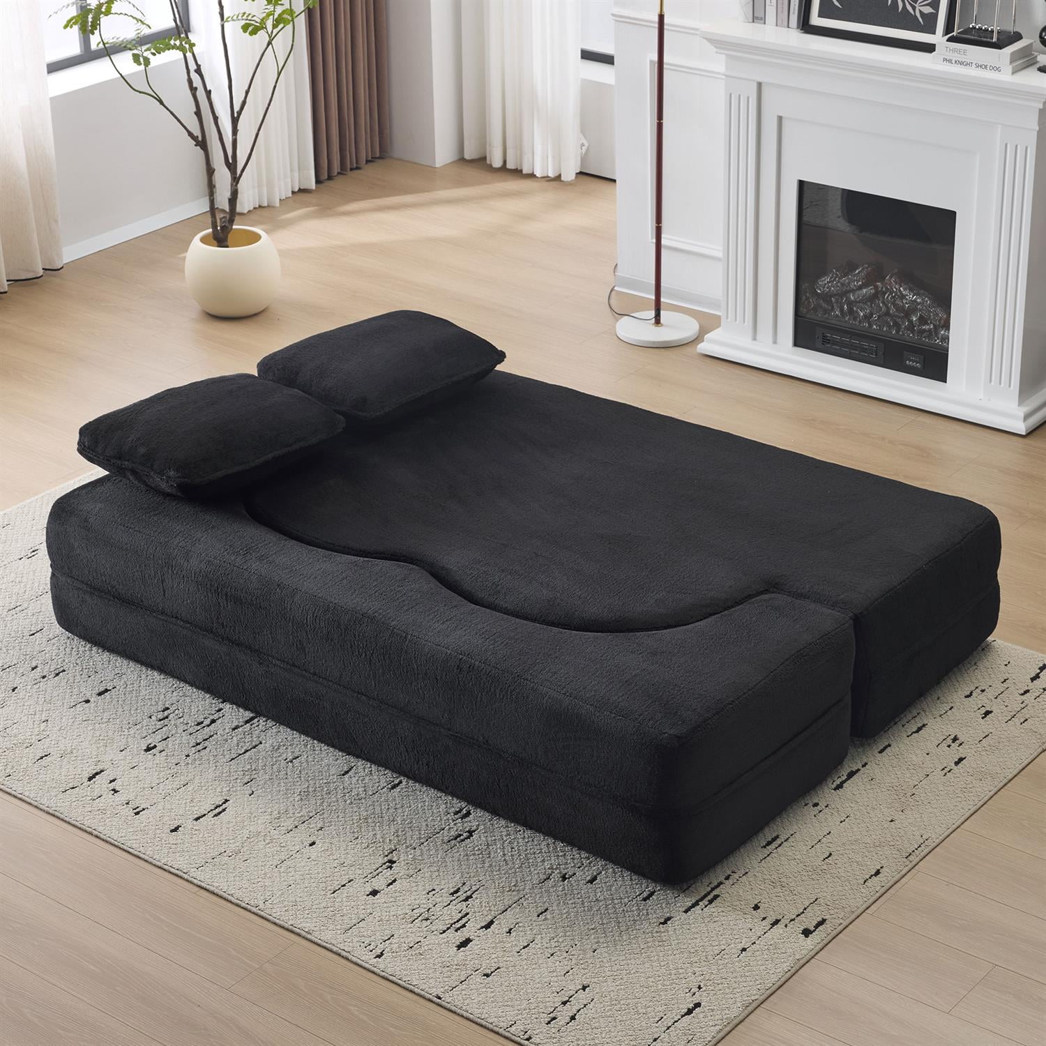 Demi Bonn 78" Foldable Sofa Bed, Chenille Futon Couch, High-Density Foam Convertible Sleeper Sofa for Living Room, Guest Room, Bedroom, Black
