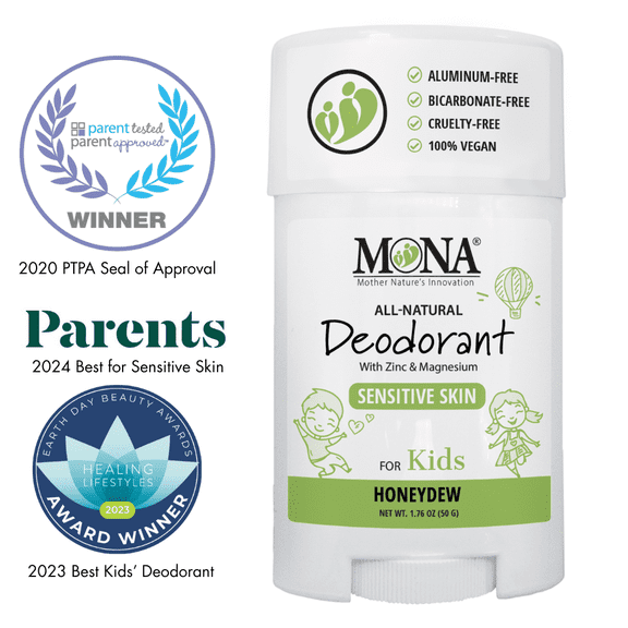MONA Honeydew Deodorant for Kids, Preteens & Teens | Aluminum-Free, Natural, Hypoallergenic, Moisturizing 1.76 oz Stick